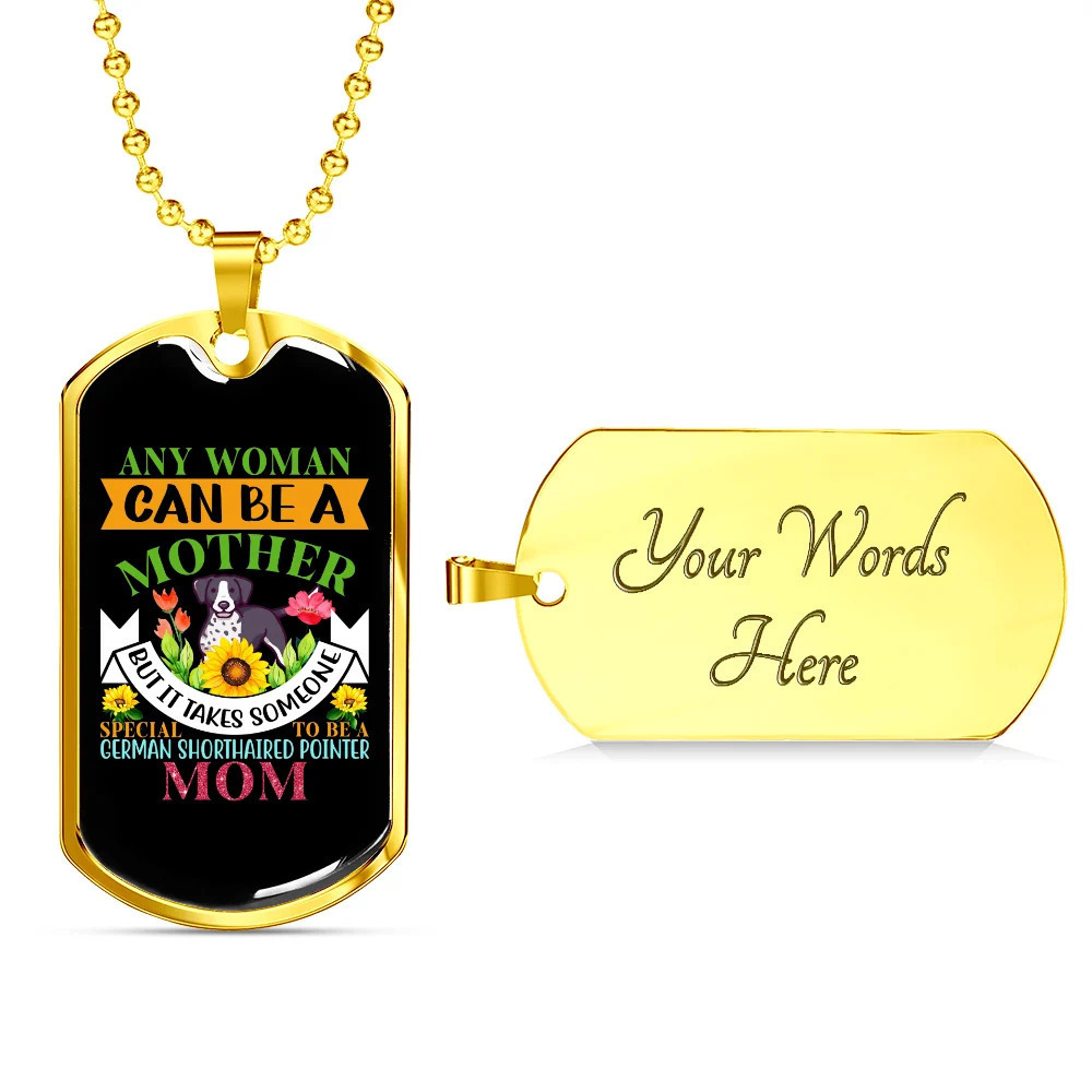 German Shorthaired Mom Personalized Engraved Gold Dog Tag Necklace Custom Name